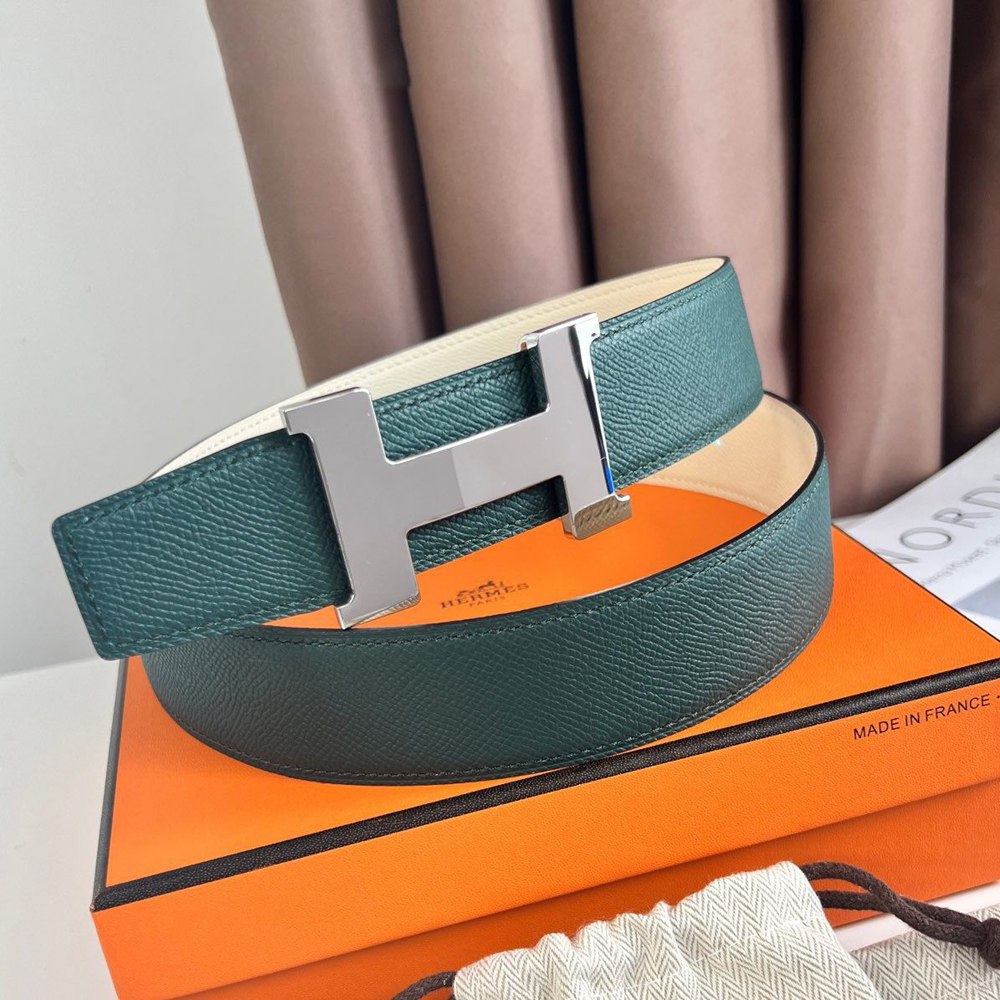 Hermes Constance Reversible Belt 38MM in Green and Craie Epsom Calfskin