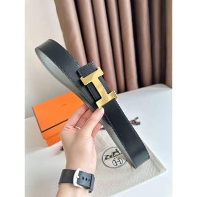 Hermes Constance Reversible Belt 38MM in Grey Clemence Leather