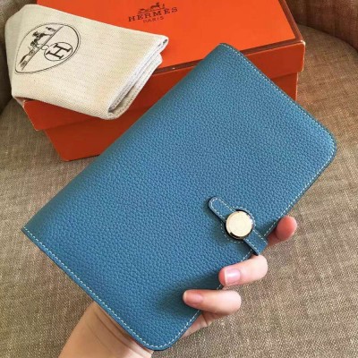 Hermes Dogon Duo Wallet In Blue Jean Leather