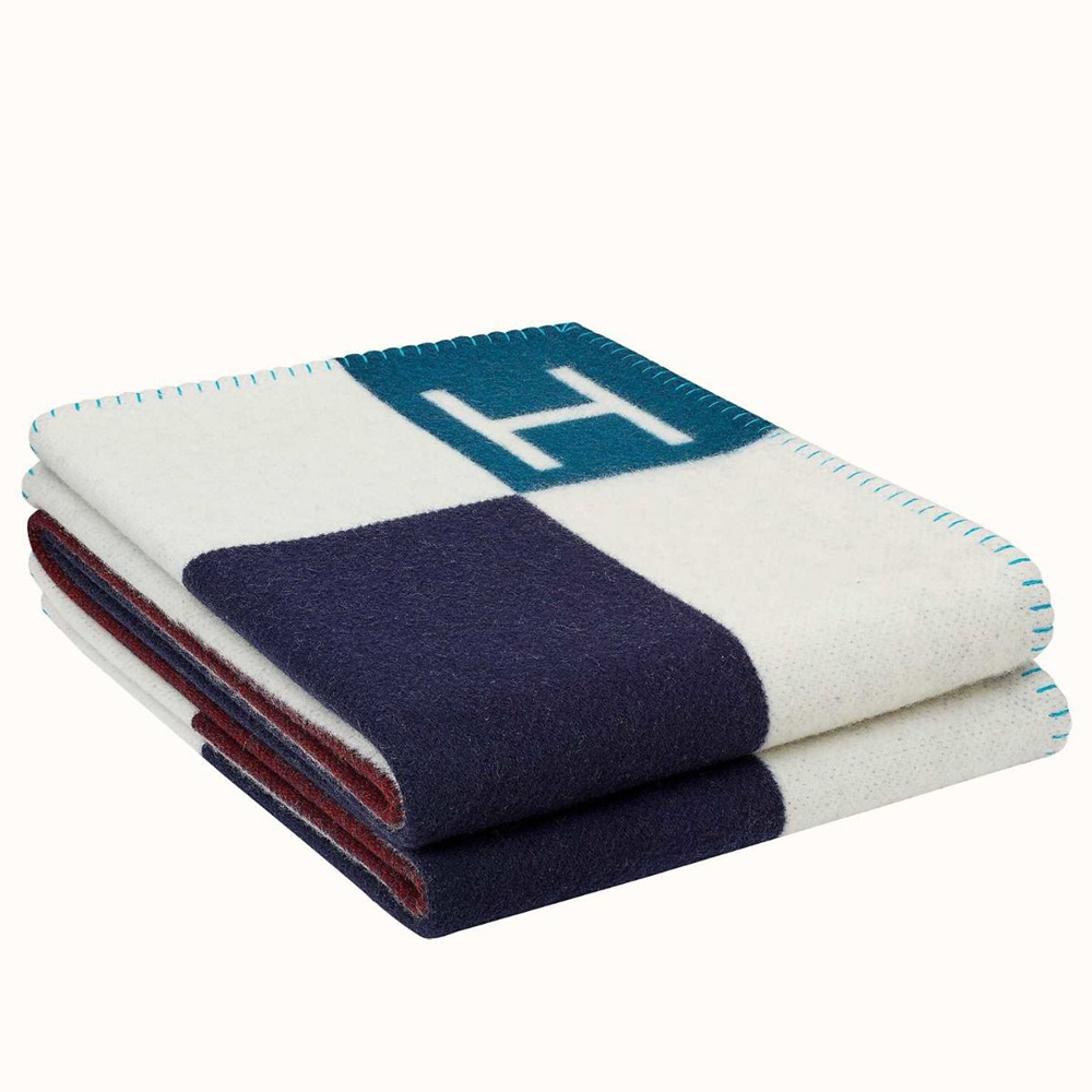 Hermes Ecru Indigo Avalon Vibration Throw Blanket