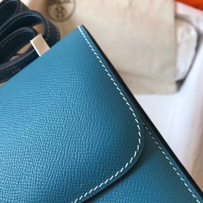 Hermes Constance 24 Handmade Bag In Blue Jean Epsom Leather