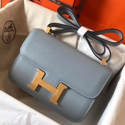 Hermes Constance 24 Handmade Bag In Blue Lin Epsom Leather