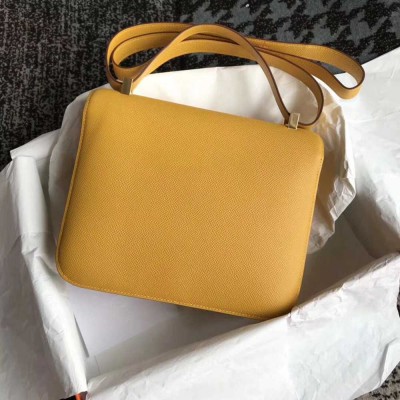 Hermes Constance 24 Handmade Bag In Jaune Epsom Leather