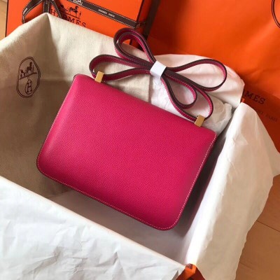 Hermes Constance 24 Handmade Bag In Rose Red Epsom Leather