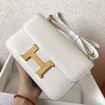 Hermes Constance 24 Handmade Bag In White Epsom Leather