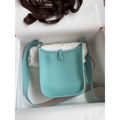 Hermes Evelyne Mini Handmade Bag in Blue Atoll Clemence Leather