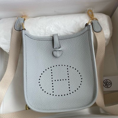 Hermes Evelyne Mini Handmade Bag in Blue Brume Clemence Leather