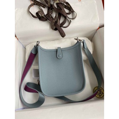 Hermes Evelyne Mini Handmade Bag in Blue Lin Clemence Leather