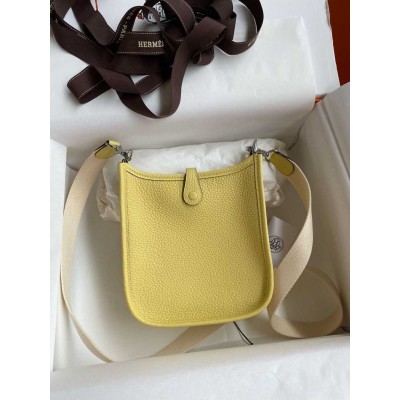 Hermes Evelyne Mini Handmade Bag in Jaune Poussin Clemence Leather