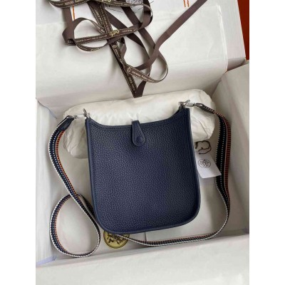 Hermes Evelyne Mini Handmade Bag in Navy Blue Clemence Leather