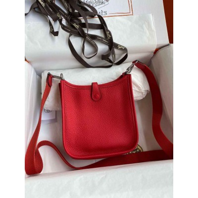 Hermes Evelyne Mini Handmade Bag in Red Clemence Leather