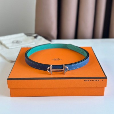 Hermes Gamma 13mm Belt in Green Epsom Leather and Blue Swift Leather