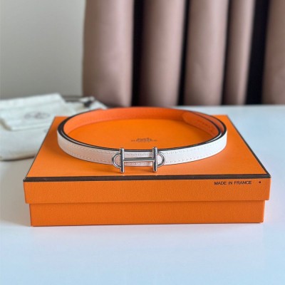 Hermes Gamma 13mm Belt in Orange Epsom Leather and White Swift Leather