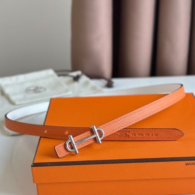 Hermes Gamma 13mm Belt in Orange Epsom Leather and White Swift Leather