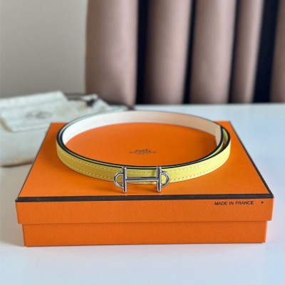 Hermes Gamma 13mm Belt in White Epsom Leather and Yellow Swift Leather