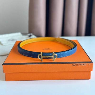 Hermes Gamma 13mm Belt in Yellow Epsom Leather and Blue Swift Leather