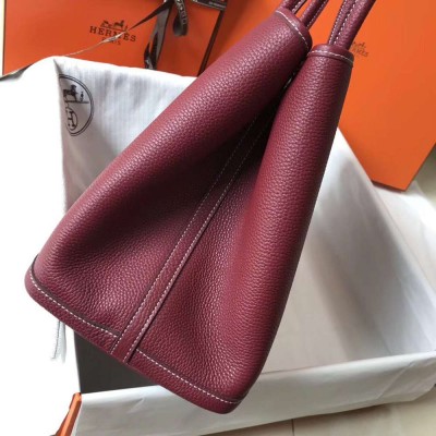 Hermes Garden Party 30 Bag In Bordeaux Taurillon Leather