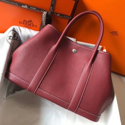 Hermes Garden Party 30 Bag In Bordeaux Taurillon Leather