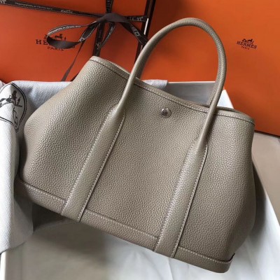 Hermes Garden Party 30 Bag In Grey Taurillon Leather