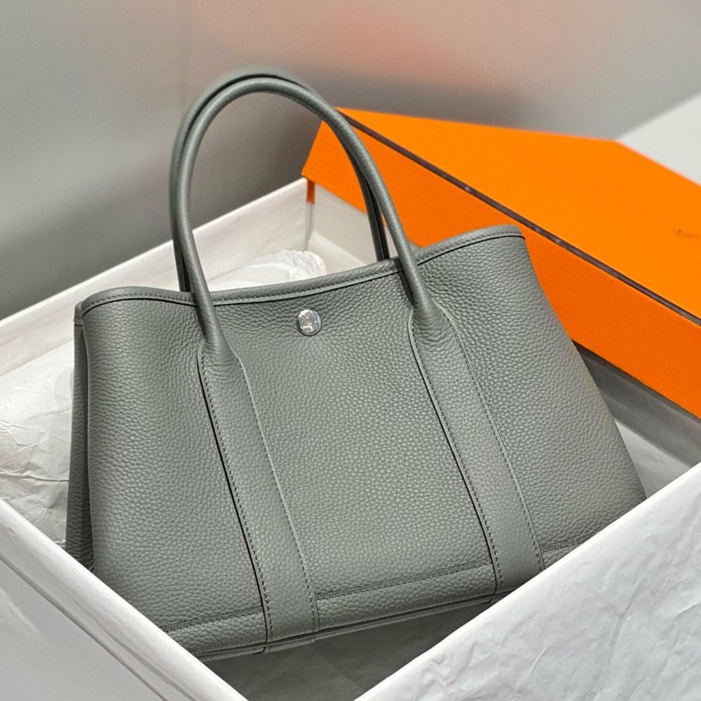 Hermes Garden Party 30 Bag In Gris Meyer Taurillon Leather