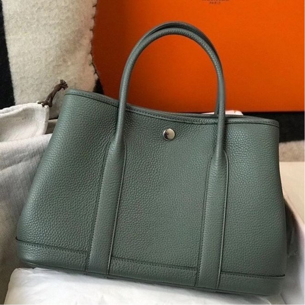 Hermes Garden Party 30 Bag In Vert Amande Taurillon Leather