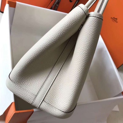 Hermes Garden Party 30 Bag In White Taurillon Leather