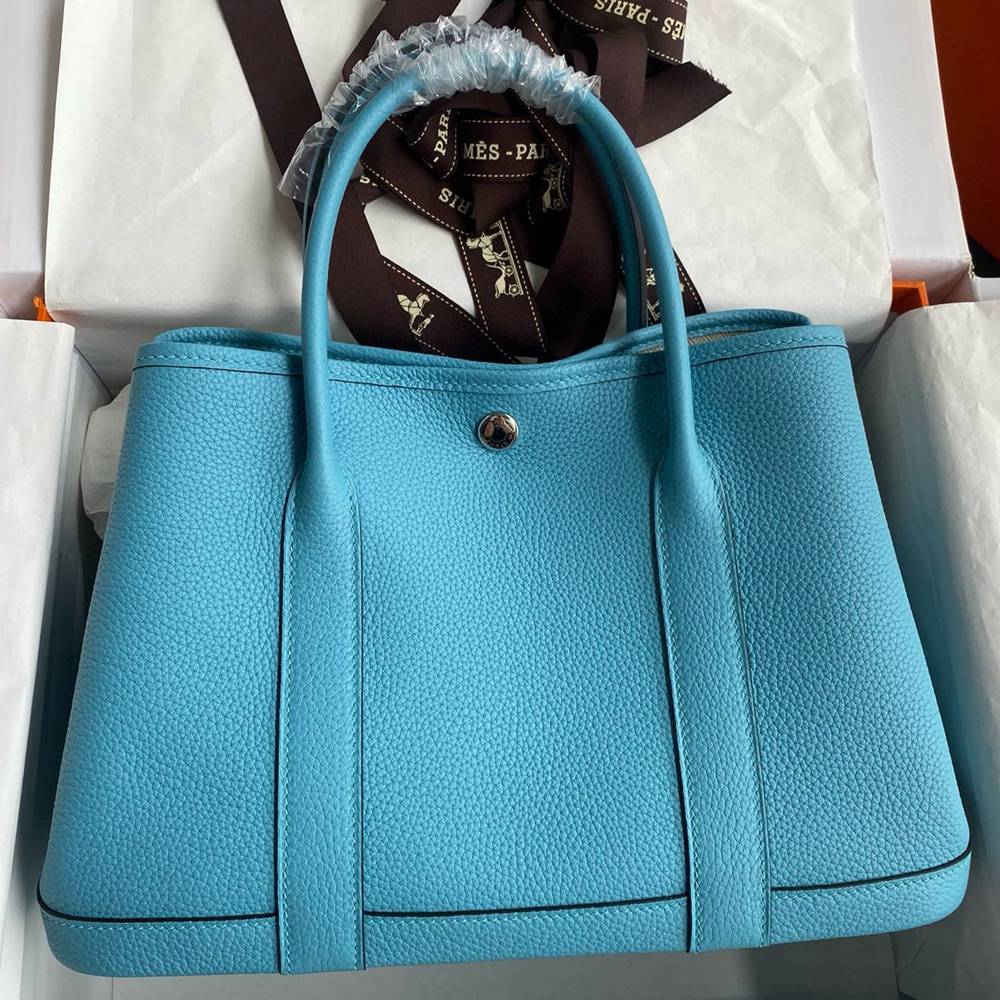 Hermes Garden Party 30 Handmade Bag in Blue de Nord Clemence Leather