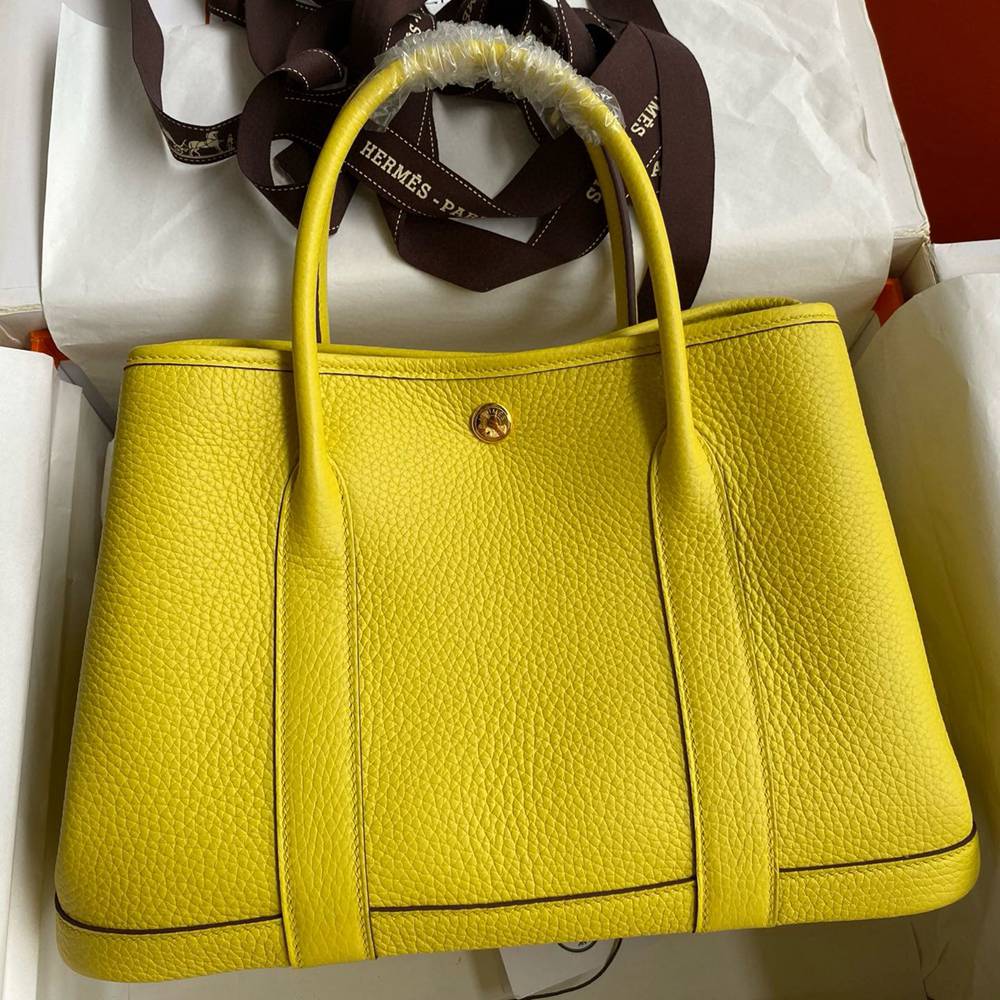 Hermes Garden Party 30 Handmade Bag in Lime Clemence Leather