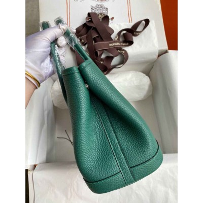 Hermes Garden Party 30 Handmade Bag in Malachite Clemence Leather