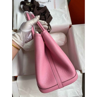 Hermes Garden Party 30 Handmade Bag in Rose Sakura Clemence Leather