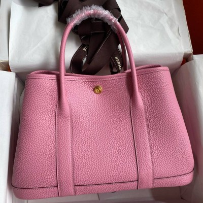 Hermes Garden Party 30 Handmade Bag in Rose Sakura Clemence Leather