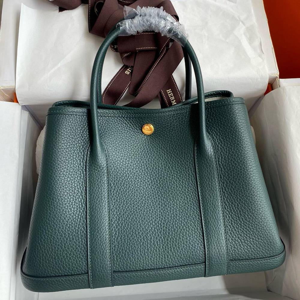 Hermes Garden Party 30 Handmade Bag in Vert Anglais Clemence Leather