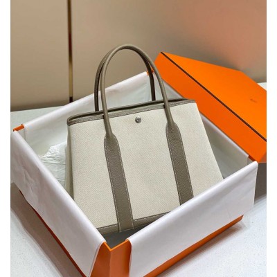 Hermes Garden Party 36cm Bag in Toile and Taupe Leather