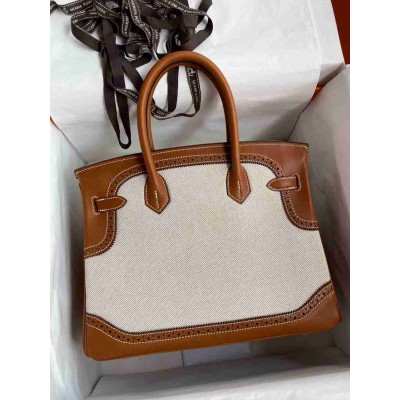 Hermes Ghillies Birkin 30cm Limited-edition Bag In Toile & Gold Swift Leather