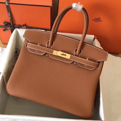 Hermes Birkin 30 Handmade Bag In Gold Clemence Leather