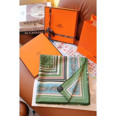 Hermes Green Tatouages Marins Bandana Shawl 140