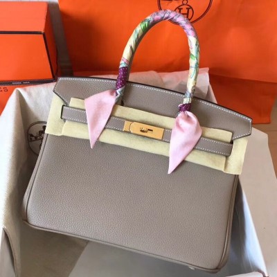 Hermes Birkin 30 Handmade Bag In Grey Clemence Leather