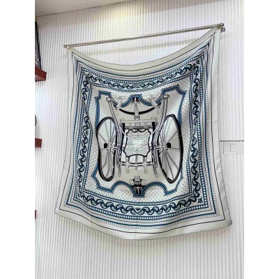 Hermes Grey Les Roues de Phaeton Bandana Shawl 140