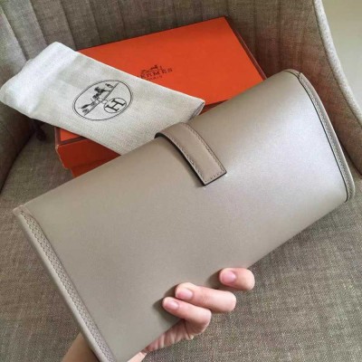 Hermes Jige Elan 29 Clutch In Grey Swift Calfskin