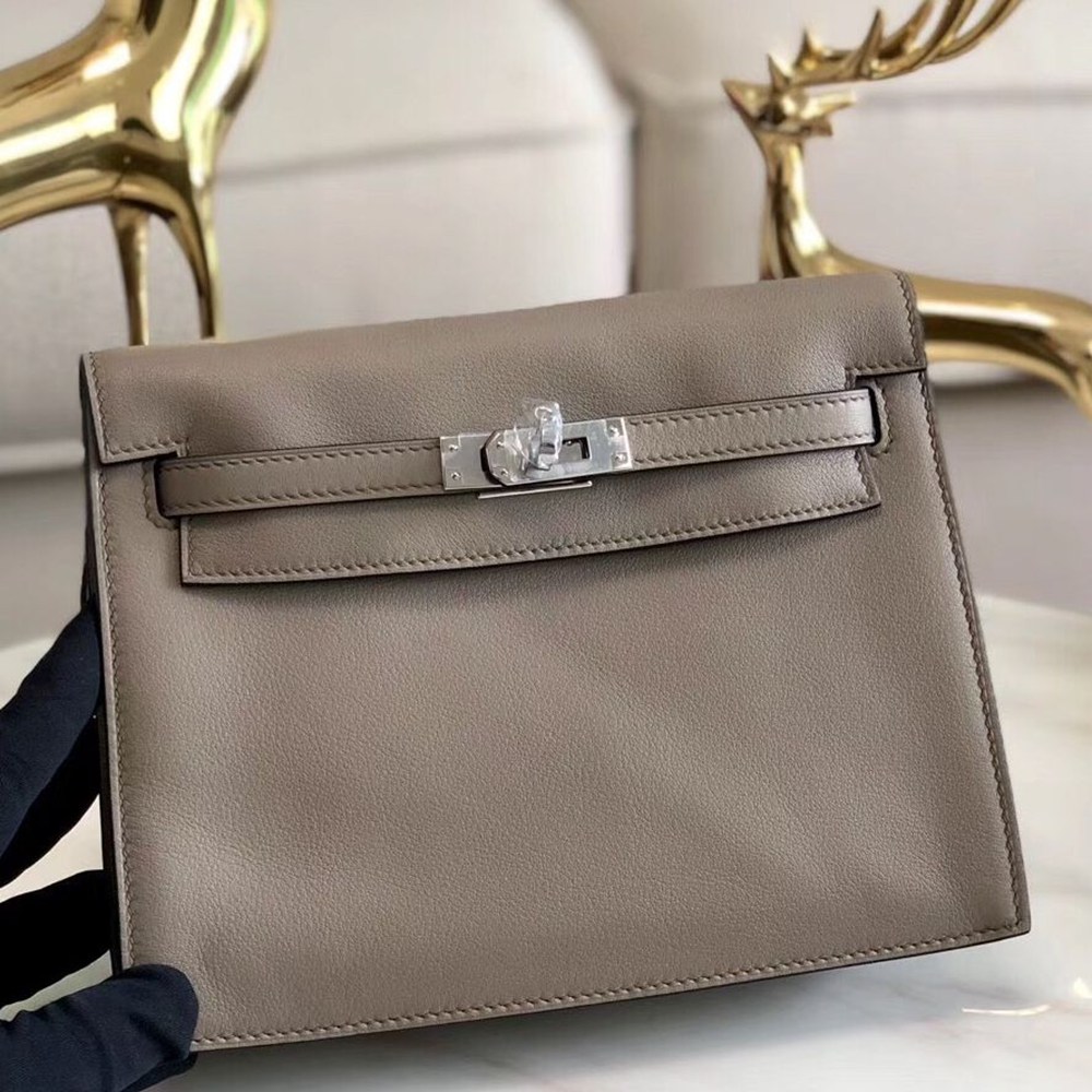 Hermes Kelly Danse Handmade Bag In Grey Swift Leather