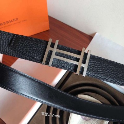 Hermes H Au Carre Belt Buckle & Black 32mm Strap