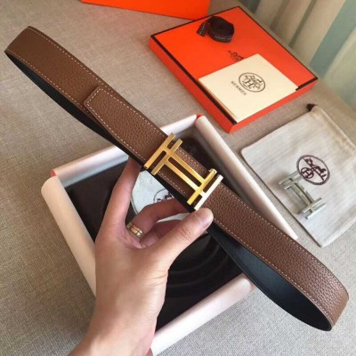 Hermes H Au Carre Belt Buckle & Brown 32mm Strap