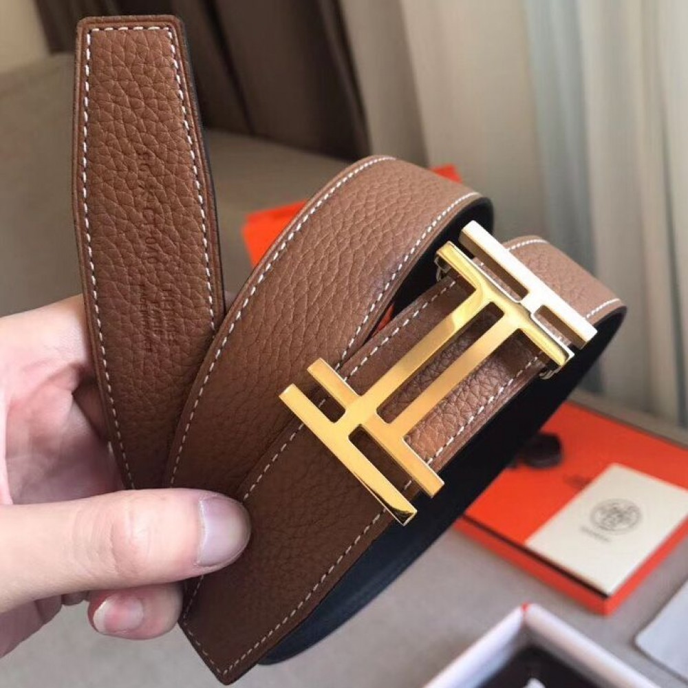 Hermes H Au Carre Belt Buckle & Brown 32mm Strap