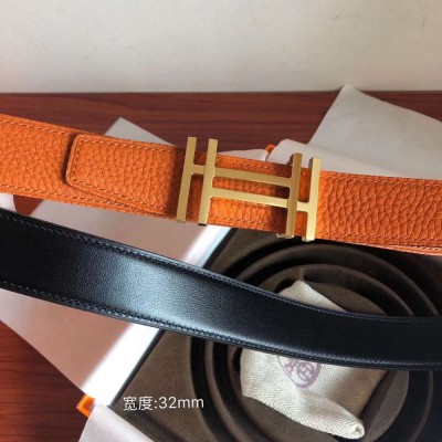 Hermes H Au Carre Belt Buckle & Orange 32mm Strap