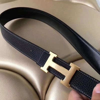 Hermes H Belt Buckle & Black Clemence 32 MM Strap