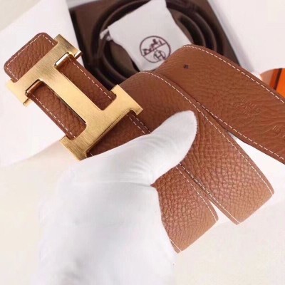 Hermes H Belt Buckle & Brown Clemence 32 MM Strap