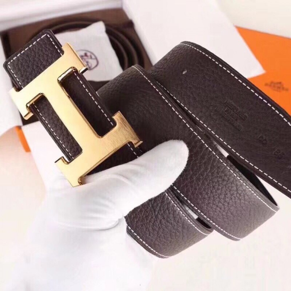 Hermes H Belt Buckle & Chocolate Clemence 32 MM Strap