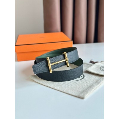 Hermes H d Ancre Reversible Belt 32MM in Black and Green Epsom Calfskin