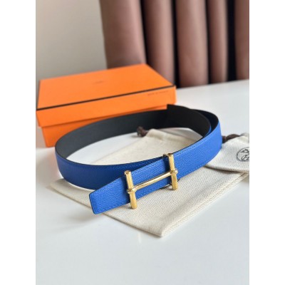 Hermes H d Ancre Reversible Belt 32MM in Blue and Black Epsom Calfskin