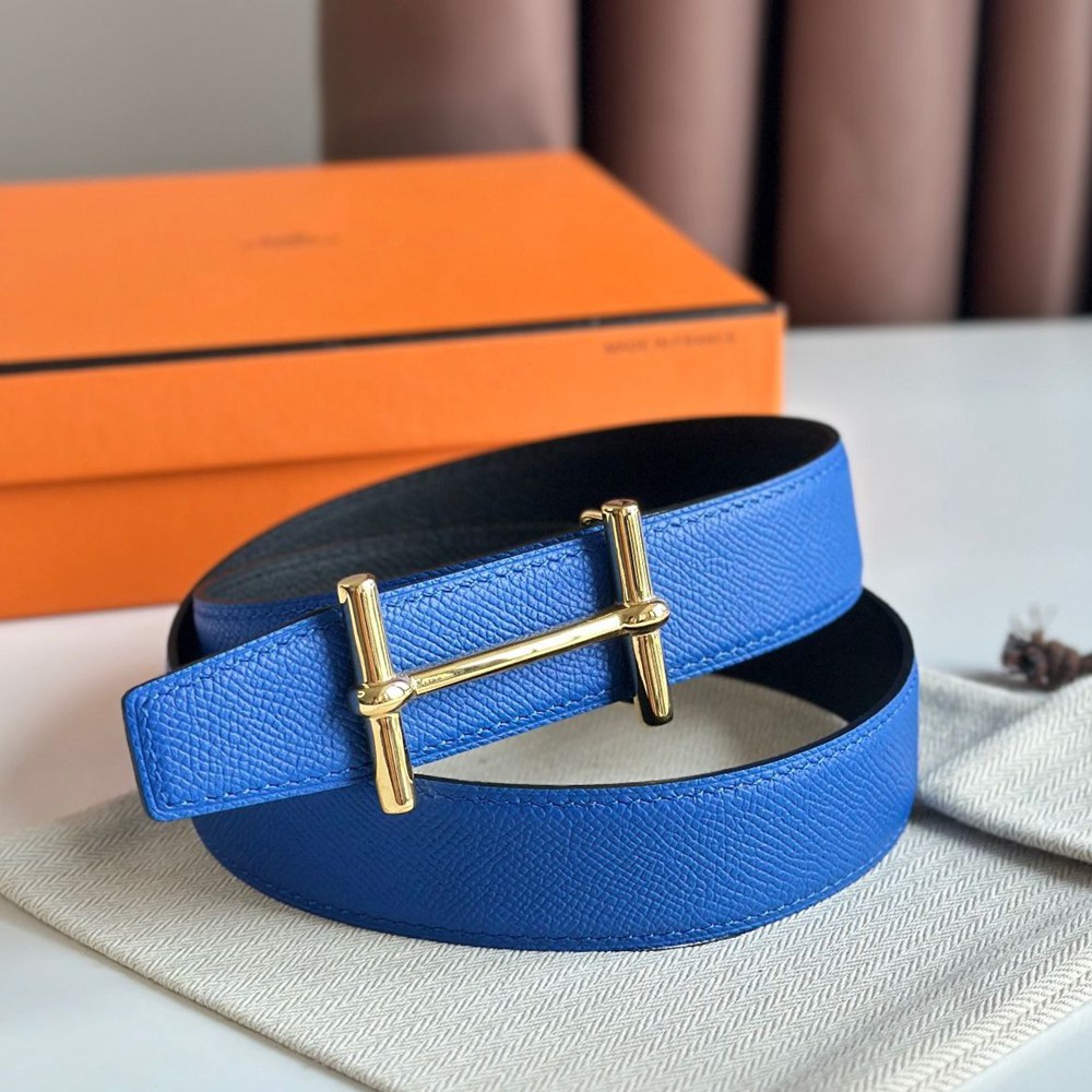 Hermes H d Ancre Reversible Belt 32MM in Blue and Black Epsom Calfskin